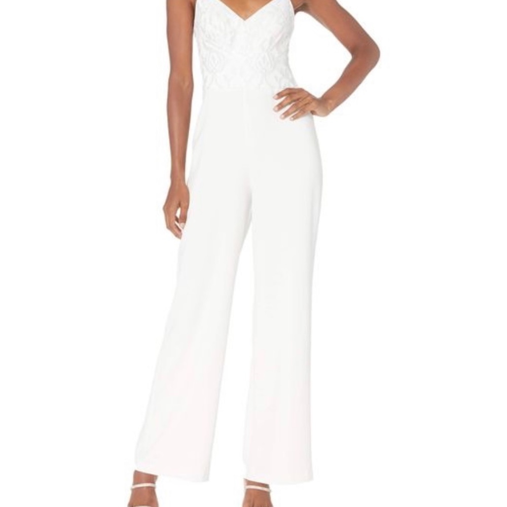 NWT Eliza J Jacquard Wide Leg Jumpsuit In Ivy